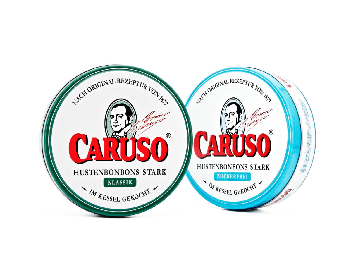 CARUSO Klassik und CARUSO Zuckerfrei Dosen nebeneinander
