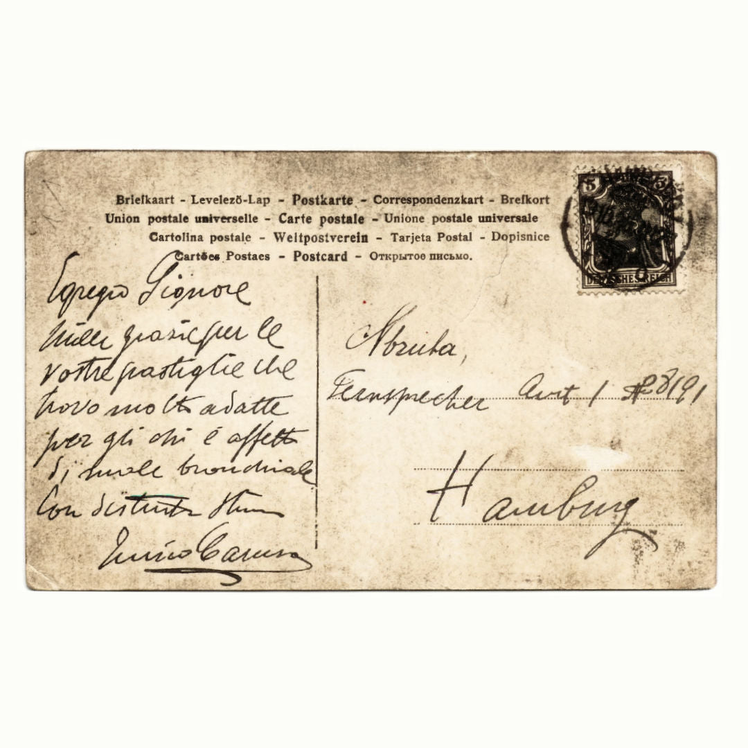 Historische Dankeskarte von Enrico Caruso an den Hamburger Apotheker Asche